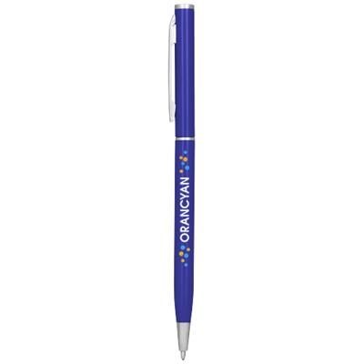 Branded Promotional SLIM ALUMINIUM METAL BALL PEN in Blue Pen From Concept Incentives.