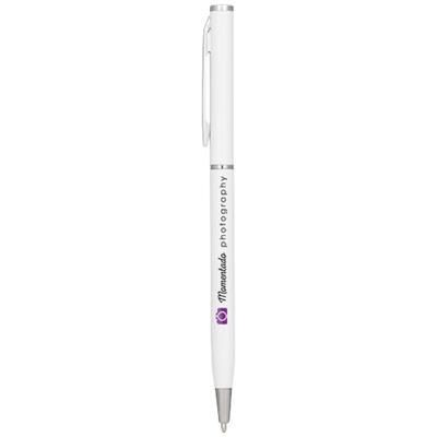 Branded Promotional SLIM ALUMINIUM METAL BALL PEN in White Solid Pen From Concept Incentives.