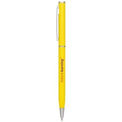 Branded Promotional SLIM ALUMINIUM METAL BALL PEN in Yellow Pen From Concept Incentives.