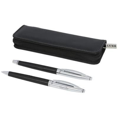 Branded Promotional TOMBEAU BALL PEN GIFT SET in Black Solid-silver Pen Set From Concept Incentives.