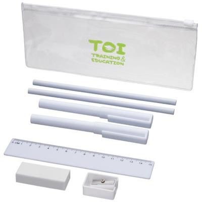 Branded Promotional MINDY 8-PIECE PENCIL CASE SET in White Solid Pencil Case From Concept Incentives.