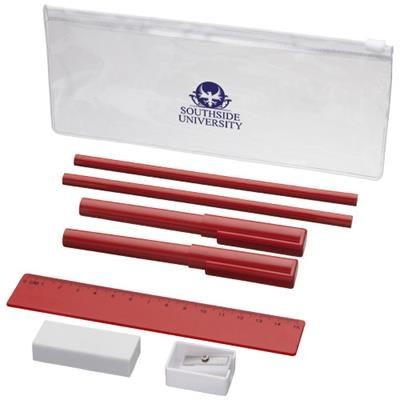 Branded Promotional MINDY 8-PIECE PENCIL CASE SET in Red Pencil Case From Concept Incentives.