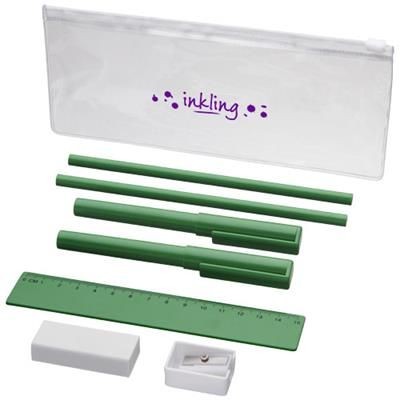 Branded Promotional MINDY 8-PIECE PENCIL CASE SET in Green Pencil Case From Concept Incentives.