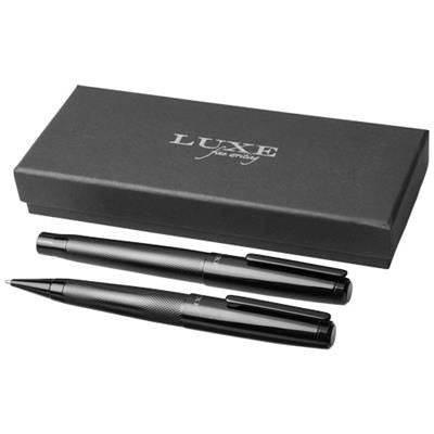 Branded Promotional GLOSS DUO PEN GIFT SET in Black Solid Pen From Concept Incentives.
