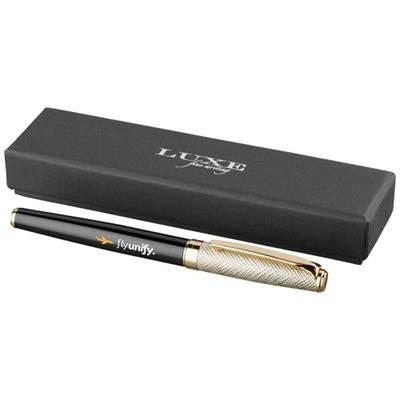 Branded Promotional DOR‚àö√¢ ROLLERBALL PEN in Black Solid-gold Pen From Concept Incentives.