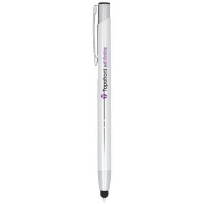 Branded Promotional MONETA ANODIZED ALUMINIUM METAL CLICK STYLUS BALL PEN in Titanium Pen From Concept Incentives.