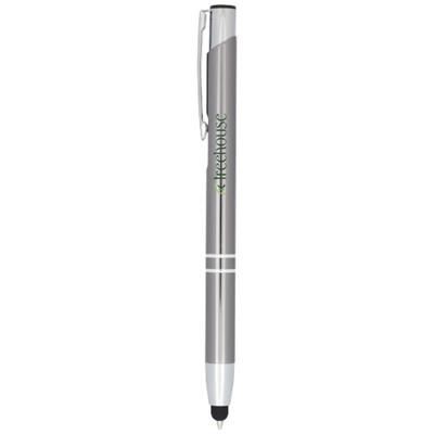 Branded Promotional MONETA ANODIZED ALUMINIUM METAL CLICK STYLUS BALL PEN in Gun Metal Pen From Concept Incentives.