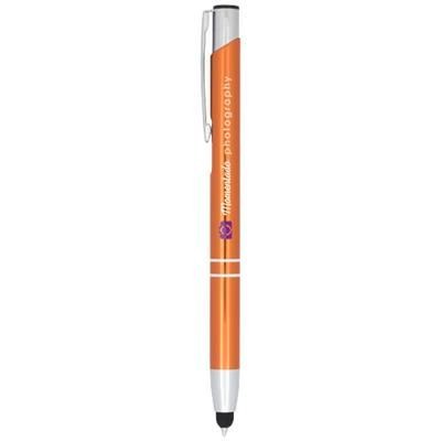 Branded Promotional MONETA ANODIZED ALUMINIUM METAL CLICK STYLUS BALL PEN in Orange Pen From Concept Incentives.