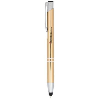 Branded Promotional MONETA ANODIZED ALUMINIUM METAL CLICK STYLUS BALL PEN in Gold Pen From Concept Incentives.