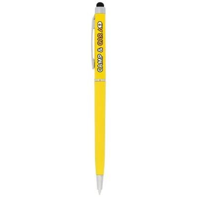 Branded Promotional VALERIA ABS BALL PEN with Stylus in Yellow Pen From Concept Incentives.