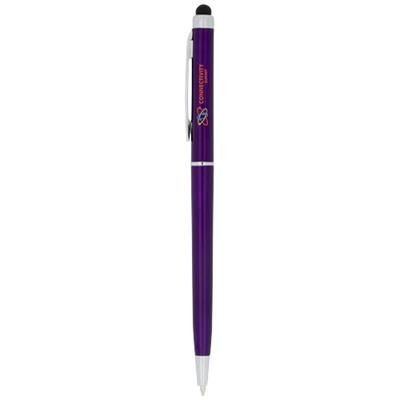 Branded Promotional VALERIA ABS BALL PEN with Stylus in Purple Pen From Concept Incentives.