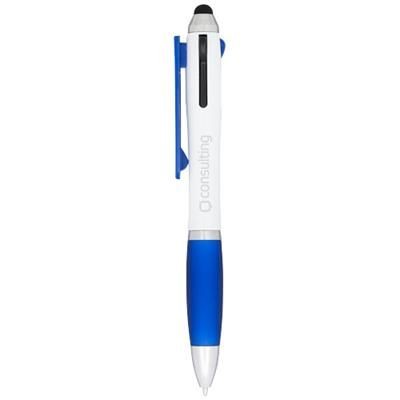 Branded Promotional NASH 4-IN-1 BALL PEN in White Solid-blue Pen From Concept Incentives.