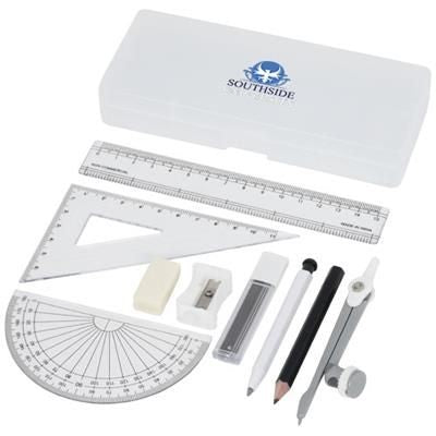 Branded Promotional JULIA 9-PIECE SCHOOL GEOMETRY SET in Transparent Clear Transparent Pen From Concept Incentives.