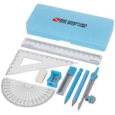 Branded Promotional JULIA 9-PIECE SCHOOL GEOMETRY SET in Blue Pen From Concept Incentives.