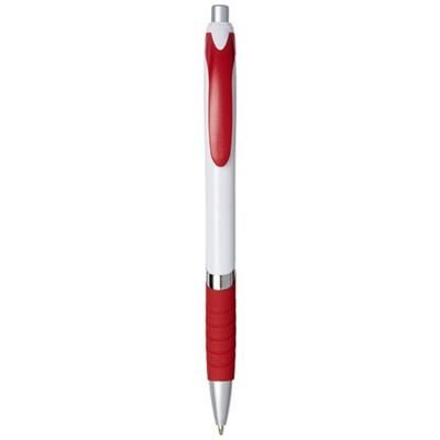 Branded Promotional TURBO WHITE BARREL BALL PEN in White Solid-red  From Concept Incentives.