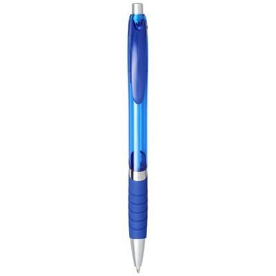 Branded Promotional TURBO TRANSLUCENT BALL PEN with Rubber Grip in Blue  From Concept Incentives.