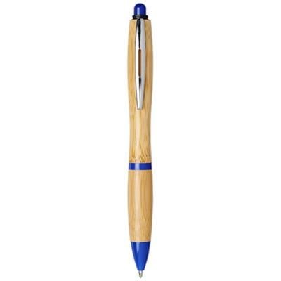 Branded Promotional NASH BAMBOO BALL PEN in Natural-royal Blue  From Concept Incentives.