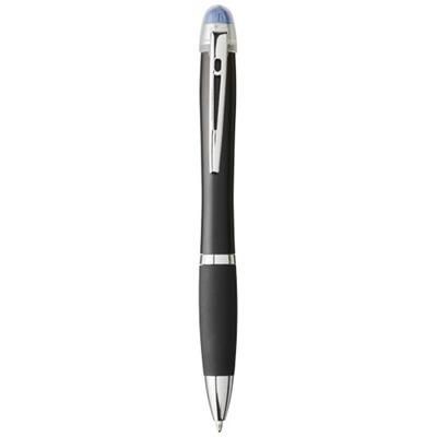 Branded Promotional NASH LIGHT-UP BLACK BARREL AND GRIP BALL PEN in Royal Blue  From Concept Incentives.