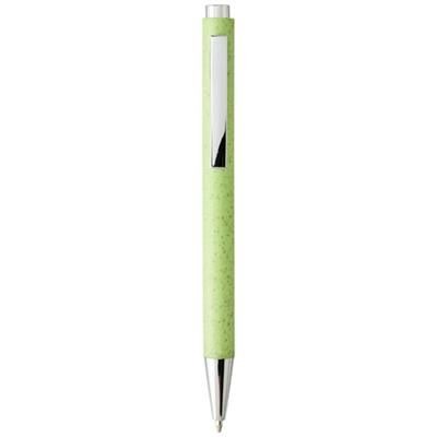 Branded Promotional TUAL WHEAT STRAW CLICK ACTION BALL PEN in Apple Green  From Concept Incentives.