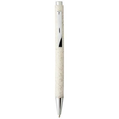 Branded Promotional TUAL WHEAT STRAW CLICK ACTION BALL PEN in Cream  From Concept Incentives.