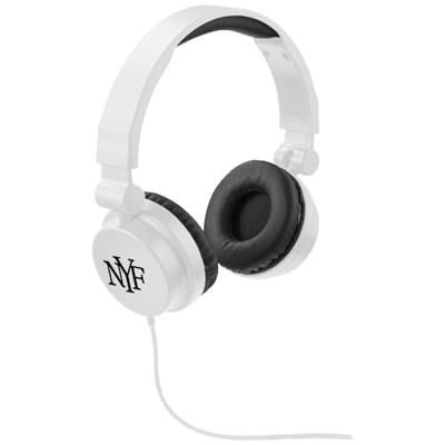 Branded Promotional RALLY FOLDING HEADPHONES in White Solid Earphones From Concept Incentives.