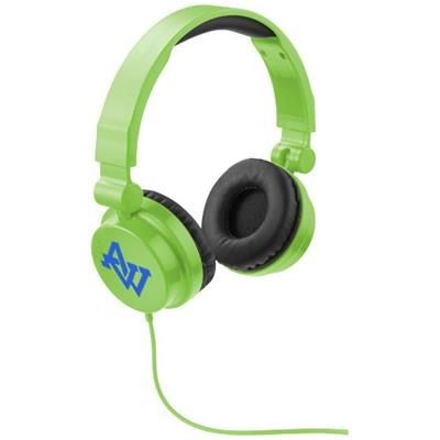 Branded Promotional RALLY FOLDING HEADPHONES in Lime Earphones From Concept Incentives.