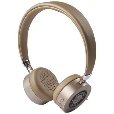 Branded Promotional MILLENNIAL ALUMINIUM METAL BLUETOOTH¬¨√Ü HEADPHONES in Gold Earphones From Concept Incentives.