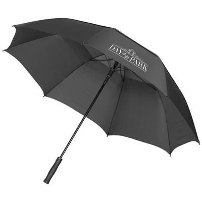 Branded Promotional GLENDALE 30 AUTO OPEN VENTED UMBRELLA in Black Solid Jotter From Concept Incentives.