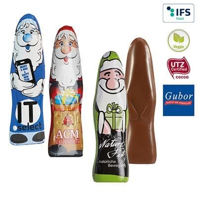 Branded Promotional MINI CHOCOLATE FATHER CHRISTMAS FATHER CHRISTMAS SANTA, MADE OUT OF 6G FAIRTRADE MILK CHOCOLATE MIN Chocolate From Concept Incentives.