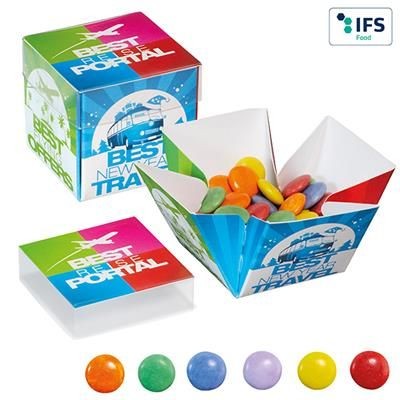 Branded Promotional MINI SURPRISE-BOX with 50g Chocolate Lentils Chocolate From Concept Incentives.