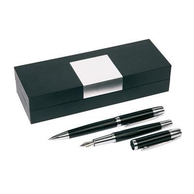 Branded Promotional MANZONI BALL PEN & FOUNTAIN PEN SET in Black & Silver Pen Set From Concept Incentives.