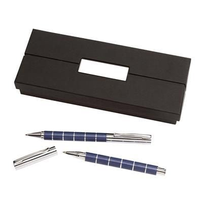 Branded Promotional ANGELO WRITING SET in Blue & Silver Pen Set From Concept Incentives.