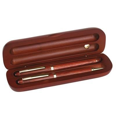 Branded Promotional DOUBLE ROSEWOOD WOOD PEN SET in Wood Box Pen Set From Concept Incentives.