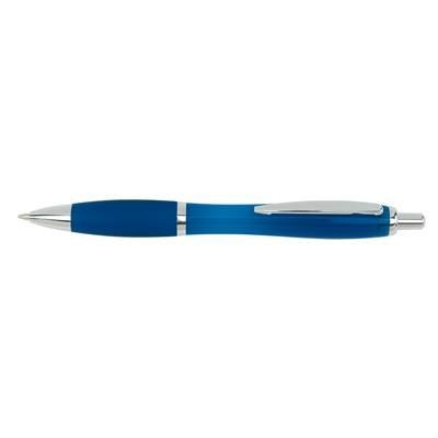 Branded Promotional SWAY BALL PEN in Blue with Rubber Grip & Silver Trim Pen From Concept Incentives.