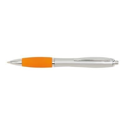 Branded Promotional SWAY BALL PEN in Silver with Orange Rubber Grip Pen From Concept Incentives.