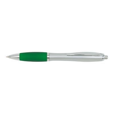 Branded Promotional SWAY BALL PEN in Silver with Green Rubber Grip Pen From Concept Incentives.