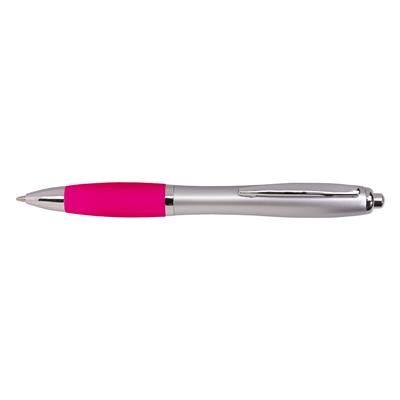 Branded Promotional SWAY BALL PEN in Silver & Magenta Pink Pen From Concept Incentives.