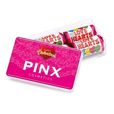 Branded Promotional MAXI RECTANGULAR LOVE HEARTS POT Sweets From Concept Incentives.