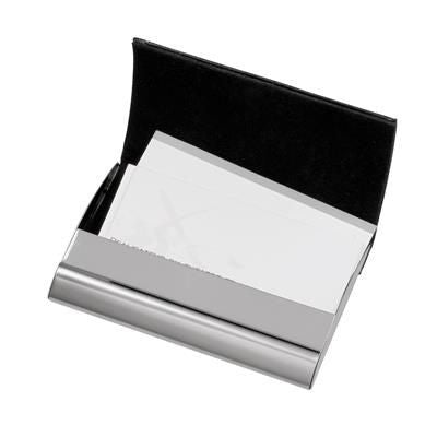 Branded Promotional PIET BUSINESS CARD HOLDER in Silver Metal & Black Synthetic Leather Business Card Holder From Concept Incentives.