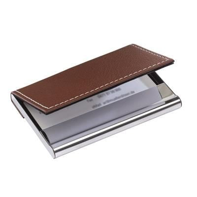 Branded Promotional POCKET BUSINESS CARD HOLDER in Brown & Silver Business Card Holder From Concept Incentives.