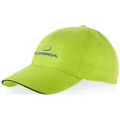 Branded Promotional CHALLENGE 6 PANEL SANDWICH CAP in Apple Green Baseball Cap From Concept Incentives.