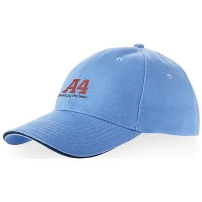 Branded Promotional CHALLENGE 6 PANEL SANDWICH CAP in Light Blue Baseball Cap From Concept Incentives.