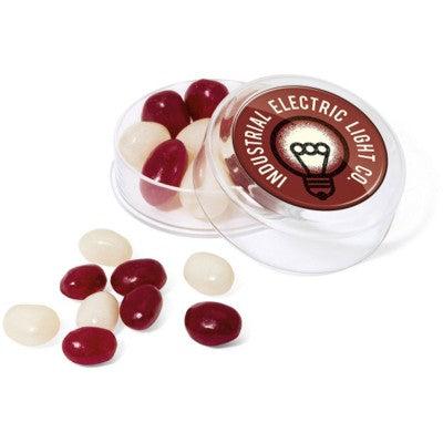 Branded Promotional MINI ROUND GOURMET JELLY BEAN FACTORY BEANS POT Sweets From Concept Incentives.