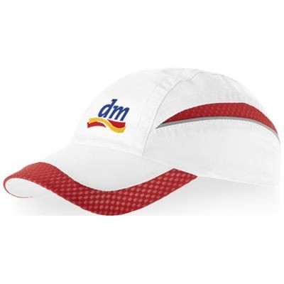 Branded Promotional QUALIFIER 6 PANEL MESH CAP in White Solid-red Baseball Cap From Concept Incentives.