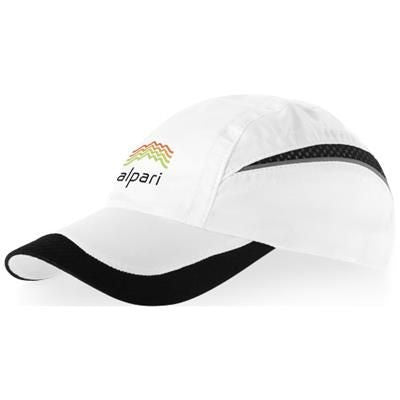 Branded Promotional QUALIFIER 6 PANEL MESH CAP in White Solid-black Solid Baseball Cap From Concept Incentives.