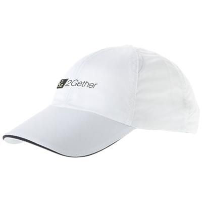 Branded Promotional ALLEY 6 PANEL COOL FIT SANDWICH CAP in White Solid Baseball Cap From Concept Incentives.