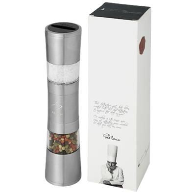 Branded Promotional DUAL STAINLESS STEEL METAL PEPPER AND SALT GRINDER in Silver Salt &amp; Pepper Set From Concept Incentives.