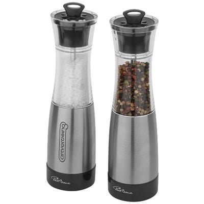 Branded Promotional DUO SALT AND PEPPER MILL SET in Silver-black Solid Salt or Pepper Mill From Concept Incentives.