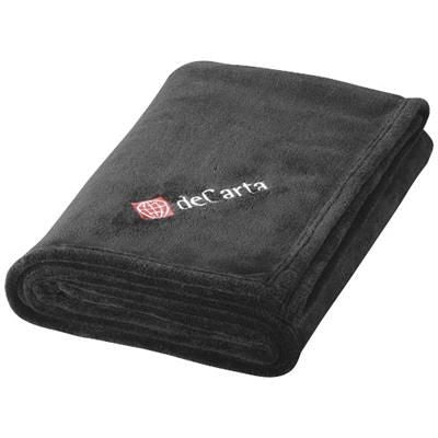 Branded Promotional BAY EXTRA SOFT CORAL FLEECE PLAID PICNIC BLANKET in Black Solid Blanket From Concept Incentives.