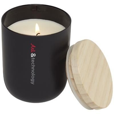 Branded Promotional LANI CANDLE with Wood Lid in Black Solid Candle From Concept Incentives.